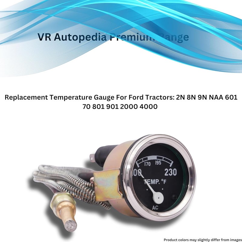 VR Autopedia Temperature Gauge for Ford Tractors: 2N 8N 9N NAA 601 701 801 901 2000 4000 Golden Jubilee | 52mm Diameter, 72” Lead, 100-250F, Chrome Bezel | FDFDTMP72 Temp Meter FD - Image 2